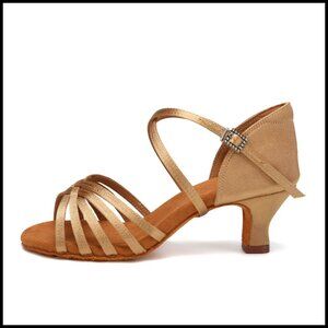 Open Toe Dance Shoes Satin Suede Sole Adjustable Straps 2 Inch Heel Practice